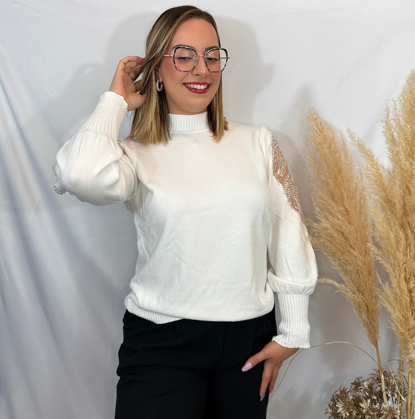 Pull blanc à strass