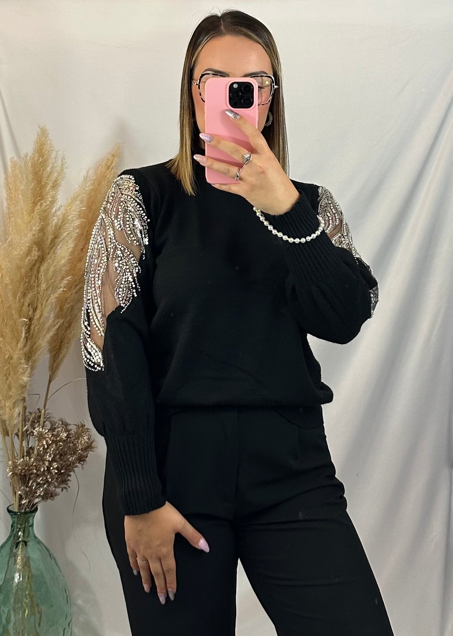 Pull noir strass