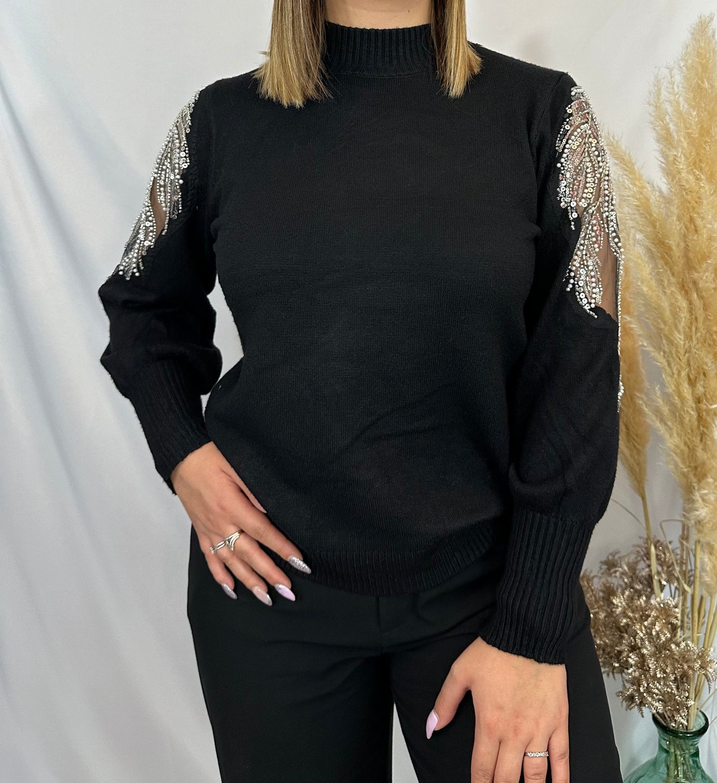 Pull noir strass